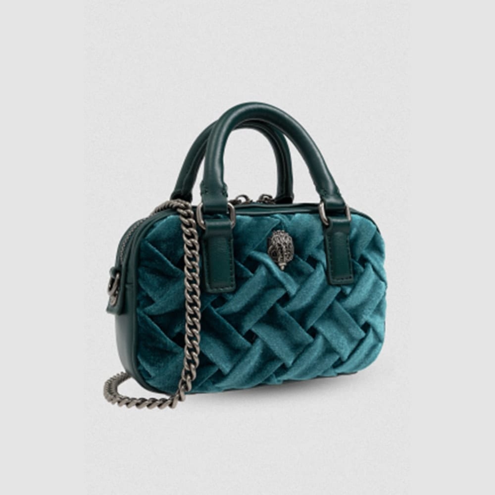 Bolso Kurt Geiger Mini Kensington Verde Terciopelo Trenzado - Elegancia y Exclusividad foto 3