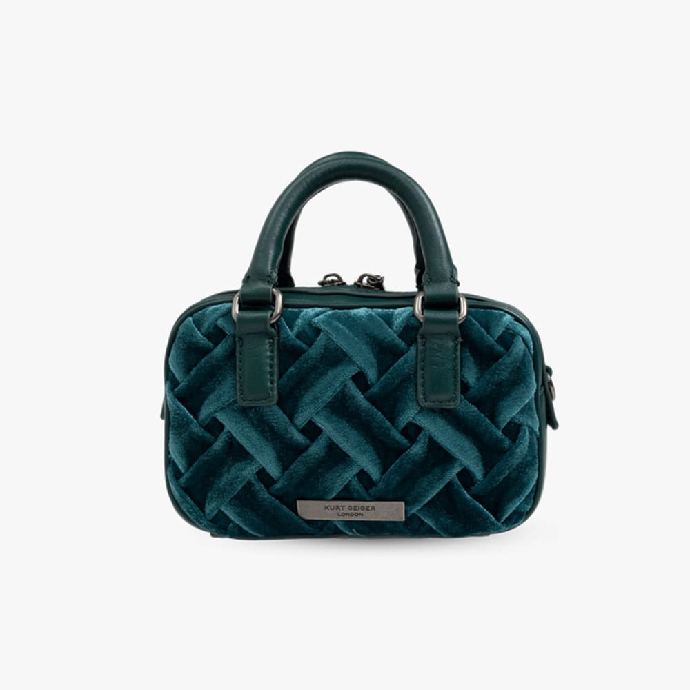 Bolso Kurt Geiger Mini Kensington Verde Terciopelo Trenzado - Elegancia y Exclusividad foto 4