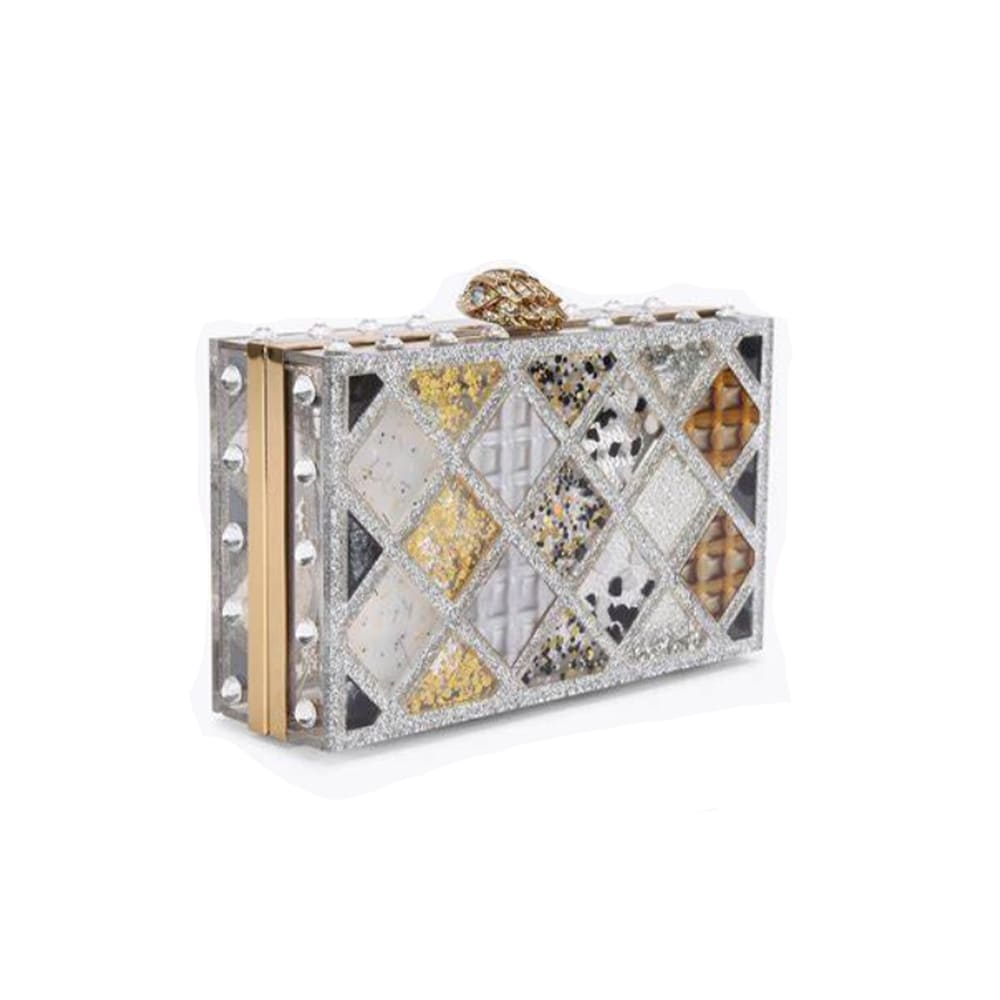 Clutch Kurt Geiger Gris Cadena 3592965979 Crystal Quilt Box