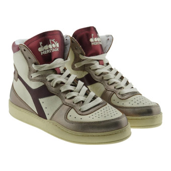 Zapatillas Diadora Mujer Bota Burdeos y Beige Mi Basket Metal