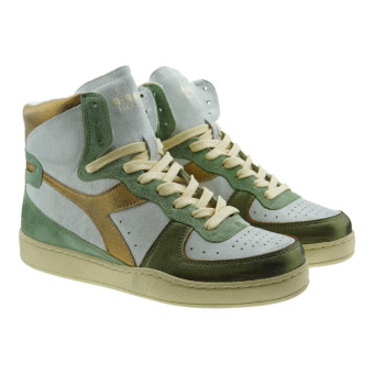 Zapatillas Diadora Mujer Altas Verde y Dorado Mi Basket Metal