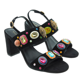 Sandalias Negras Tacón Cómodo Piedras Kurt Geiger Multi Gem Block