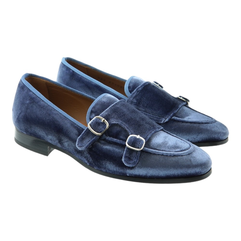 Zapatos Blucher Mujer Azul Calce Terciopelo Hebillas 2182