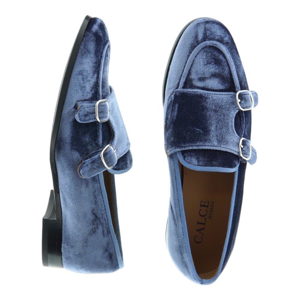 Zapatos Blucher Calce Terciopelo Azul con Doble Hebilla – Elegancia y Sofisticación foto 2