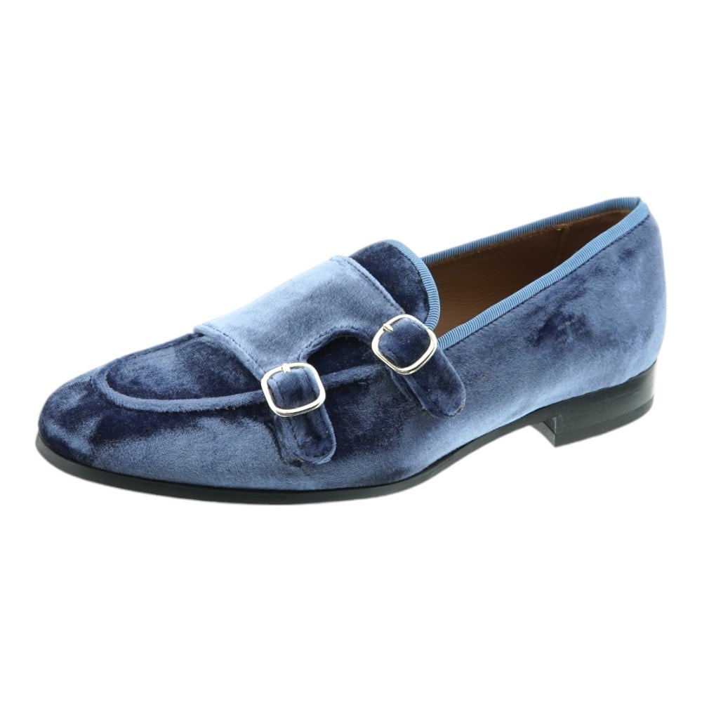 Zapatos Blucher Calce Terciopelo Azul con Doble Hebilla – Elegancia y Sofisticación foto 3