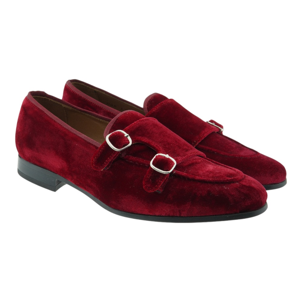 Blucher Zapatos Mujer Dos Hebillas Terciopelo Rojo Calce 2182