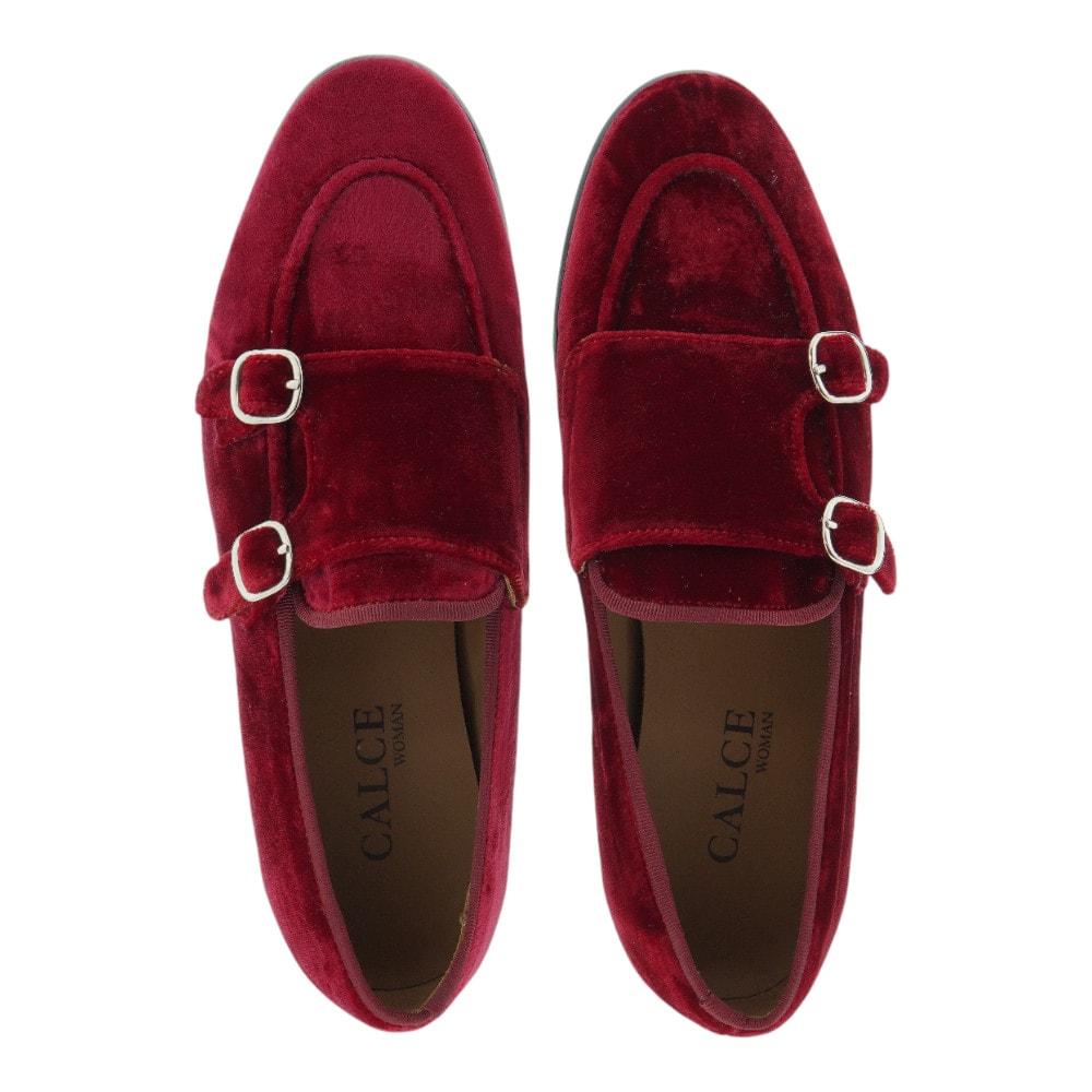 Blucher Zapatos Mujer Dos Hebillas Terciopelo Rojo – Estilo y Sofisticación foto 2