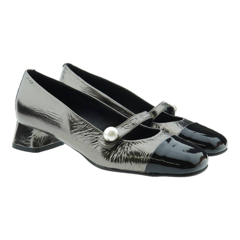 Zapato Tacón Mary Jane Perla Zinda Charol Negro 2826