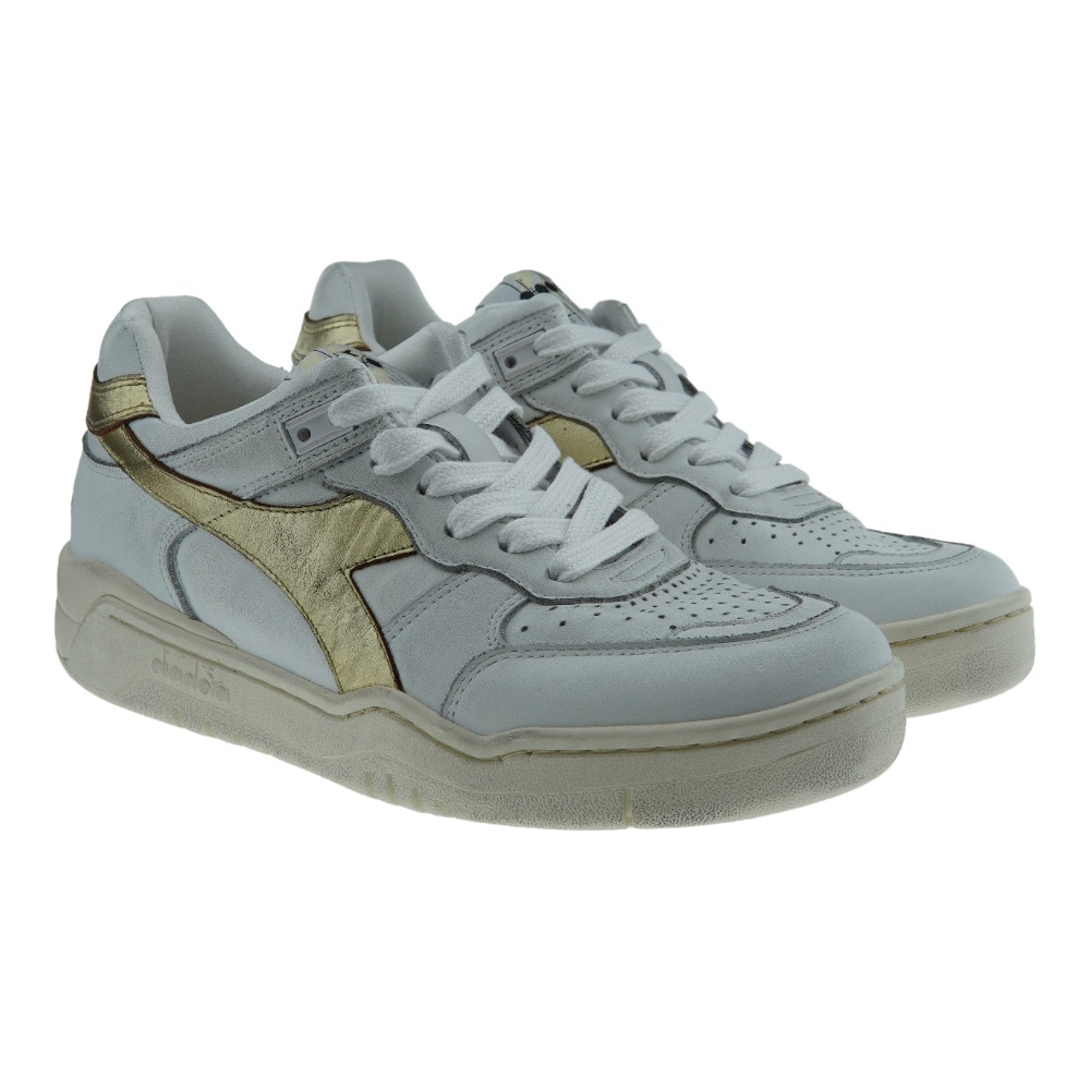 Zapatillas Diadora Mujer Blancas y Doradas B.560 Laminated