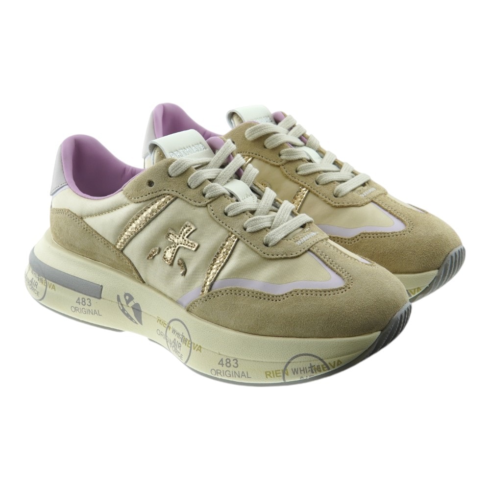 Deportivas Premiata Mujer Beige y Lila Cassie 6995