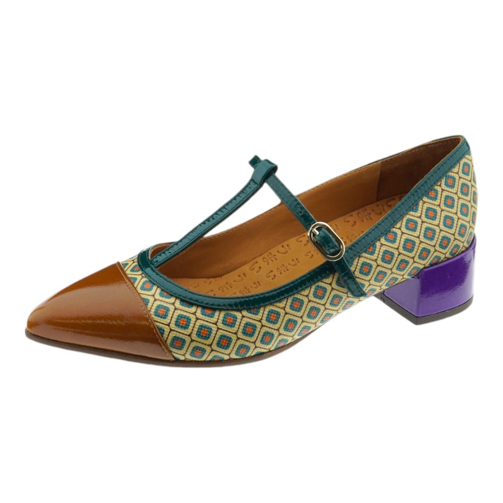 Zapatos de tacón Chie Mihara - Estampado geométrico y tacón morado - Gallery Carrile foto 3