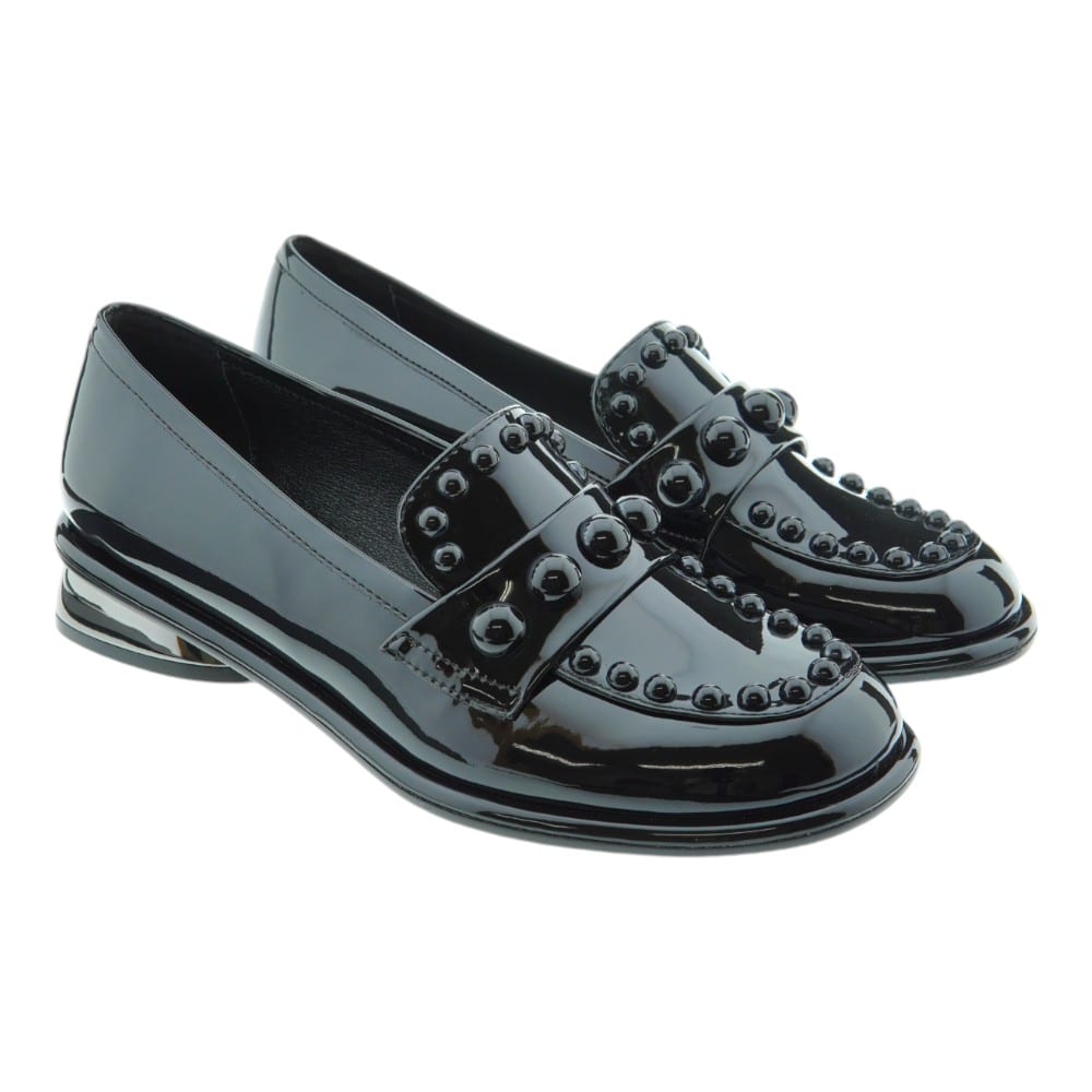 Mocasines Mujer Charol Negro Tachuelas Jeannot SJ502